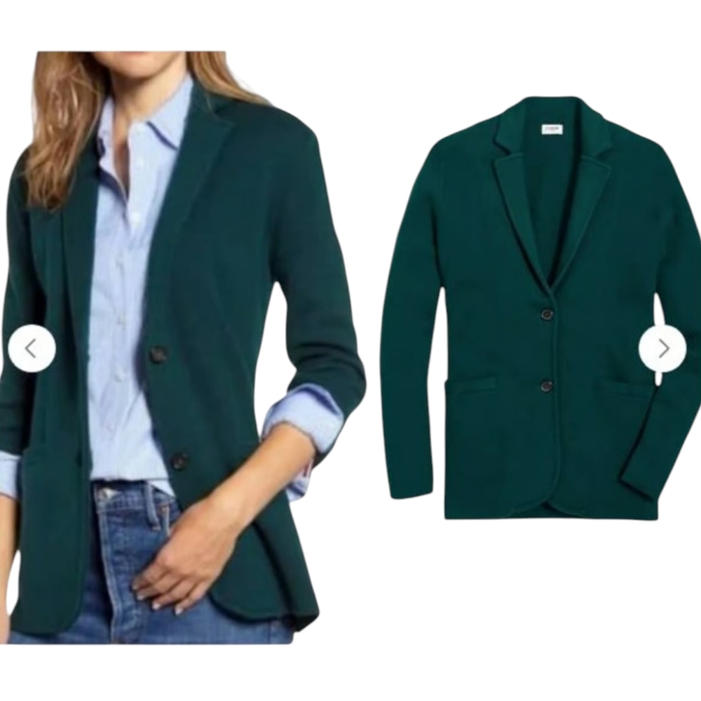 J.Crew Factory Knit Sweater Blazer Green Emerald Teal Cotton Women's Size XXS